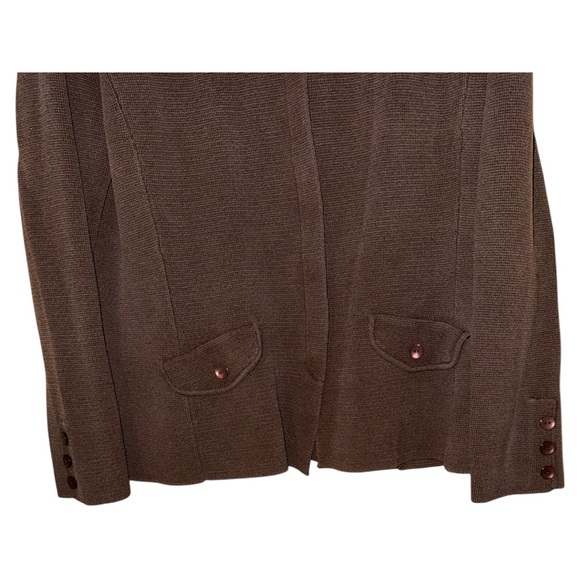 Talbots Womens Silk Blend Brown Knit‎ Blazer Jacket XL Hidden Button Front - Picture 3 of 5